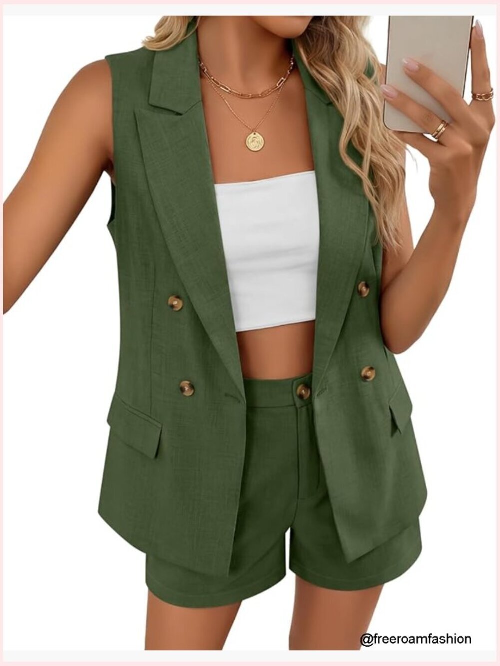 Women's 2 Piece Sleeveless Vest and Shorts Set Business Casual Outfit Blazer Set